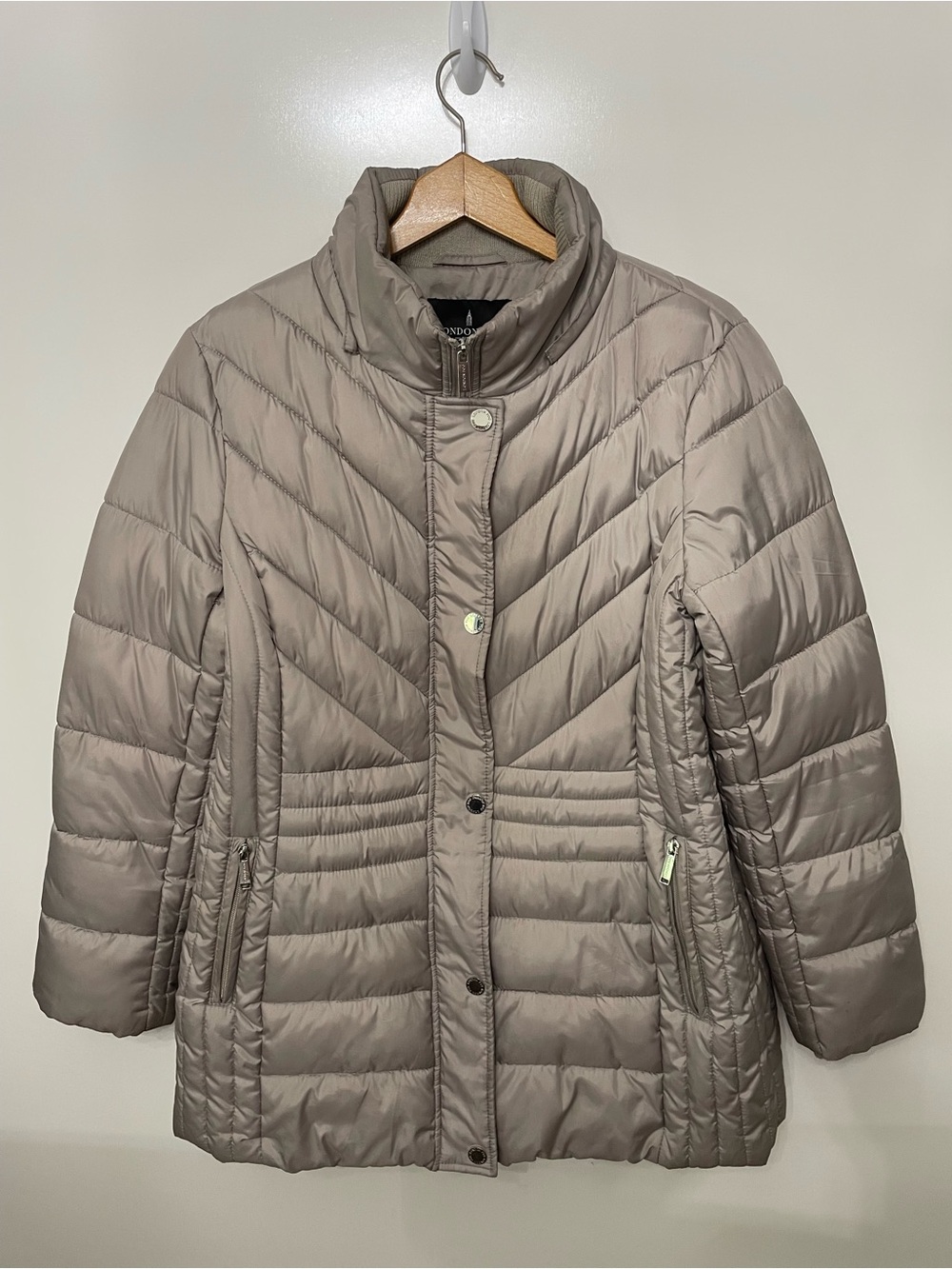 London Fog Women's Taupe Puffer Jacket Quilted Winter Coat size L - Picture 2 of 9